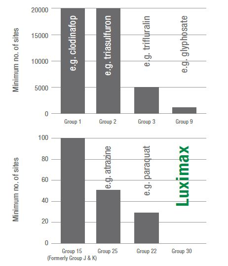 Number of sites containing annual ryegrass with confirmed resistance to each MoA