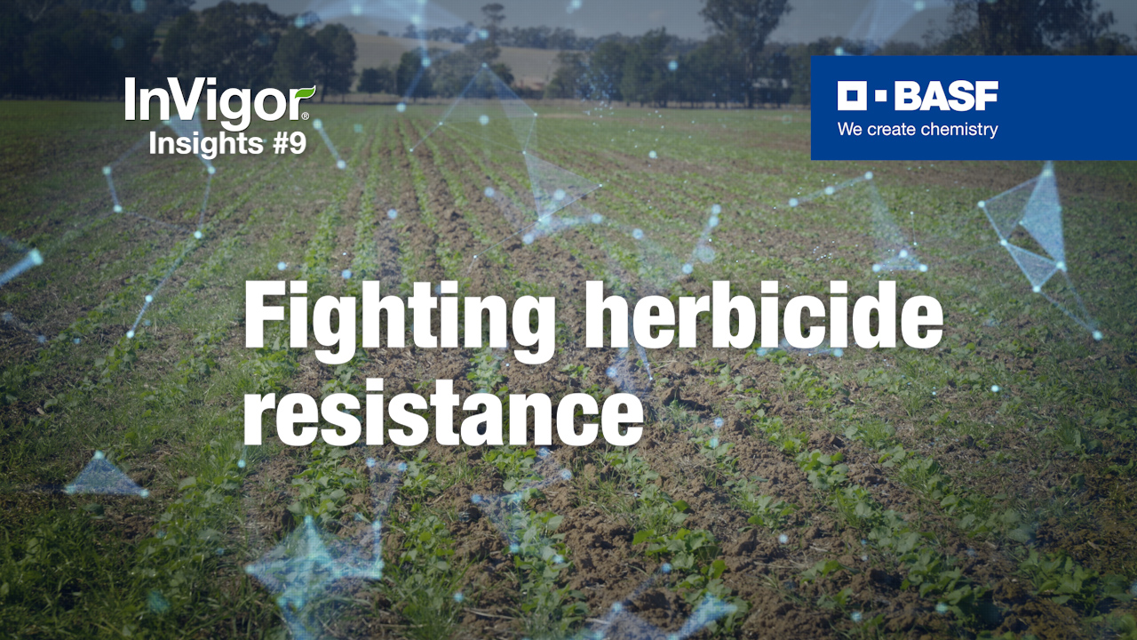 Text saying fighting herbicide resistance in front of a crop background